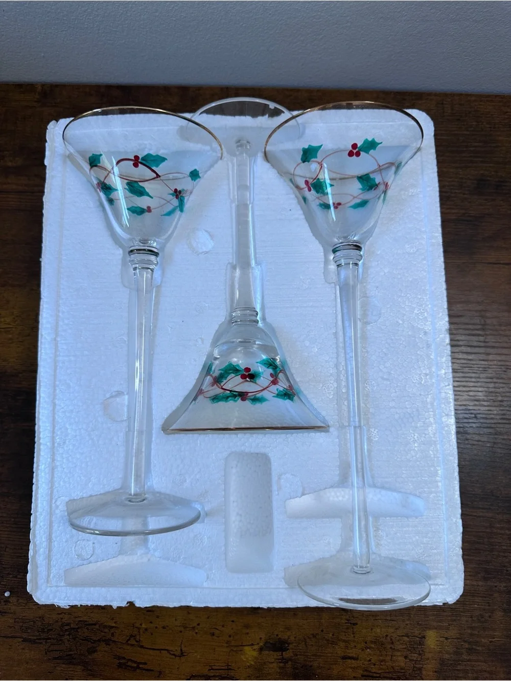 Trim A‎ Home Christmas Glass Voti­ve Candle Holders Tartan Ribbon Holly Set of 3